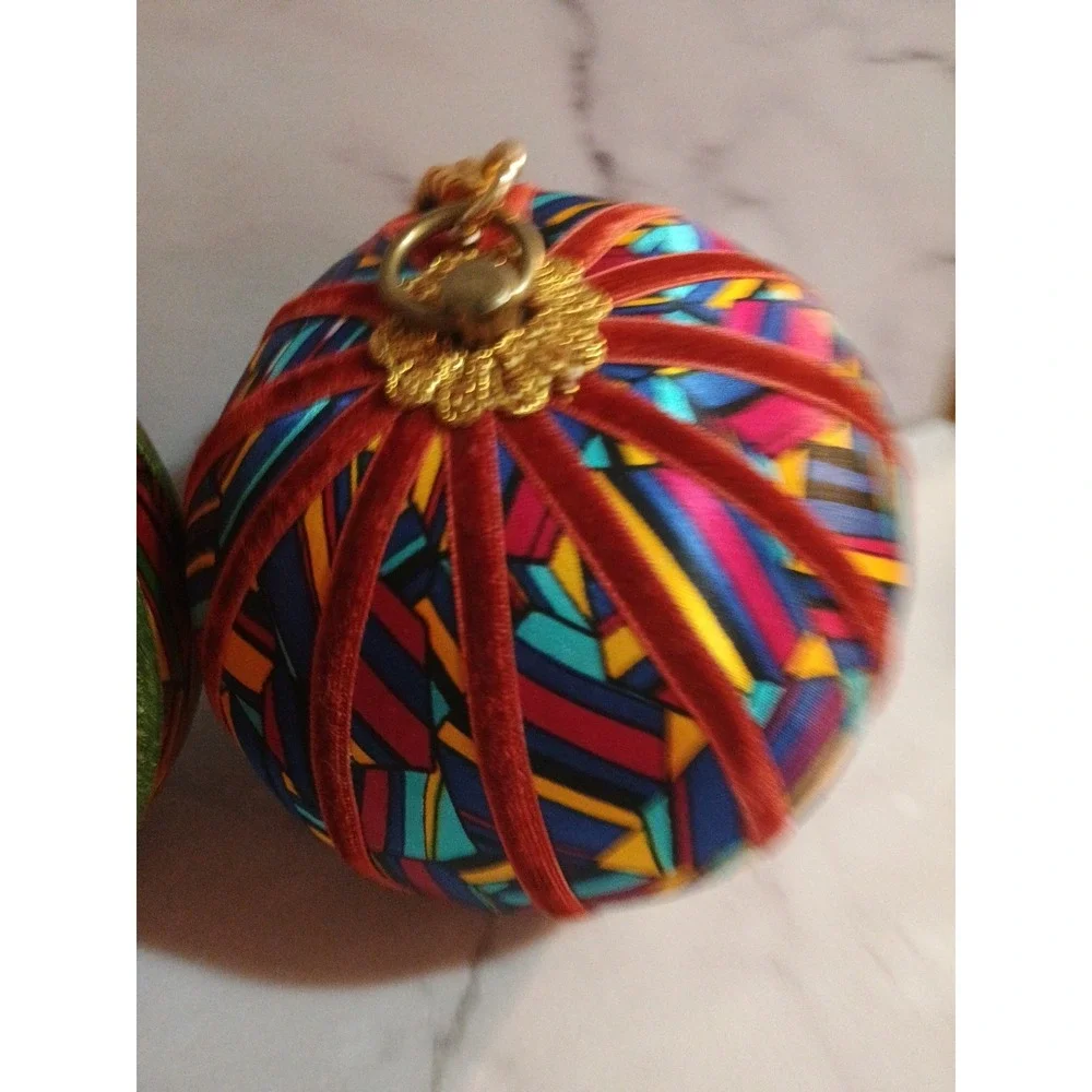 Pair Of Large Silk Thread Velveteen Ball Ornaments 5